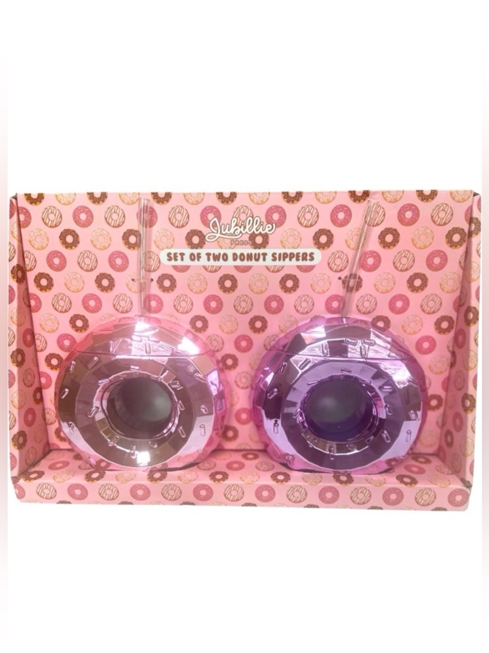 Donut Sipper Cups Set‎ of 2 Metallic Pink & Purple Party Birthday Drink Tumblers